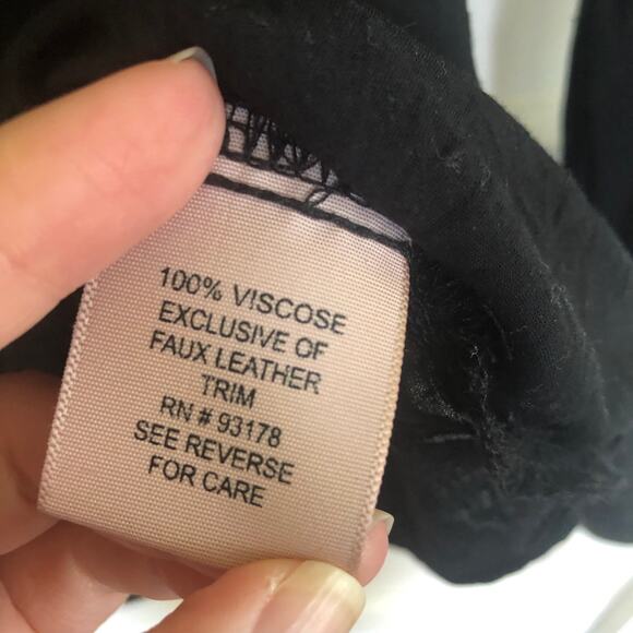 Philosophy Black Sheer Faux Leather Trim Blouse Large Long Sleeve Minimalist - Picture 8 of 10